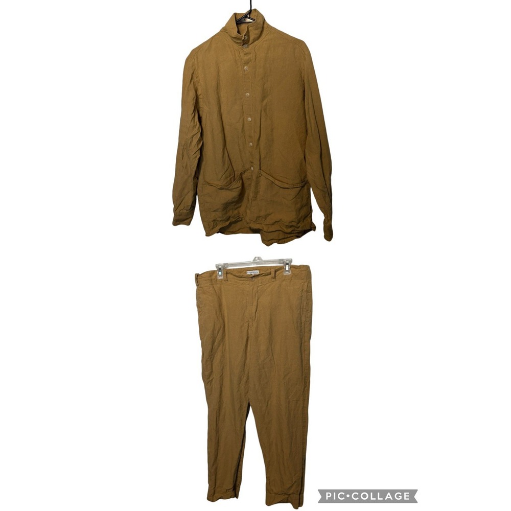 Blluemade Linen Shirt and Pants Large Tan Monk 100% Belgian Linen Made in USA
